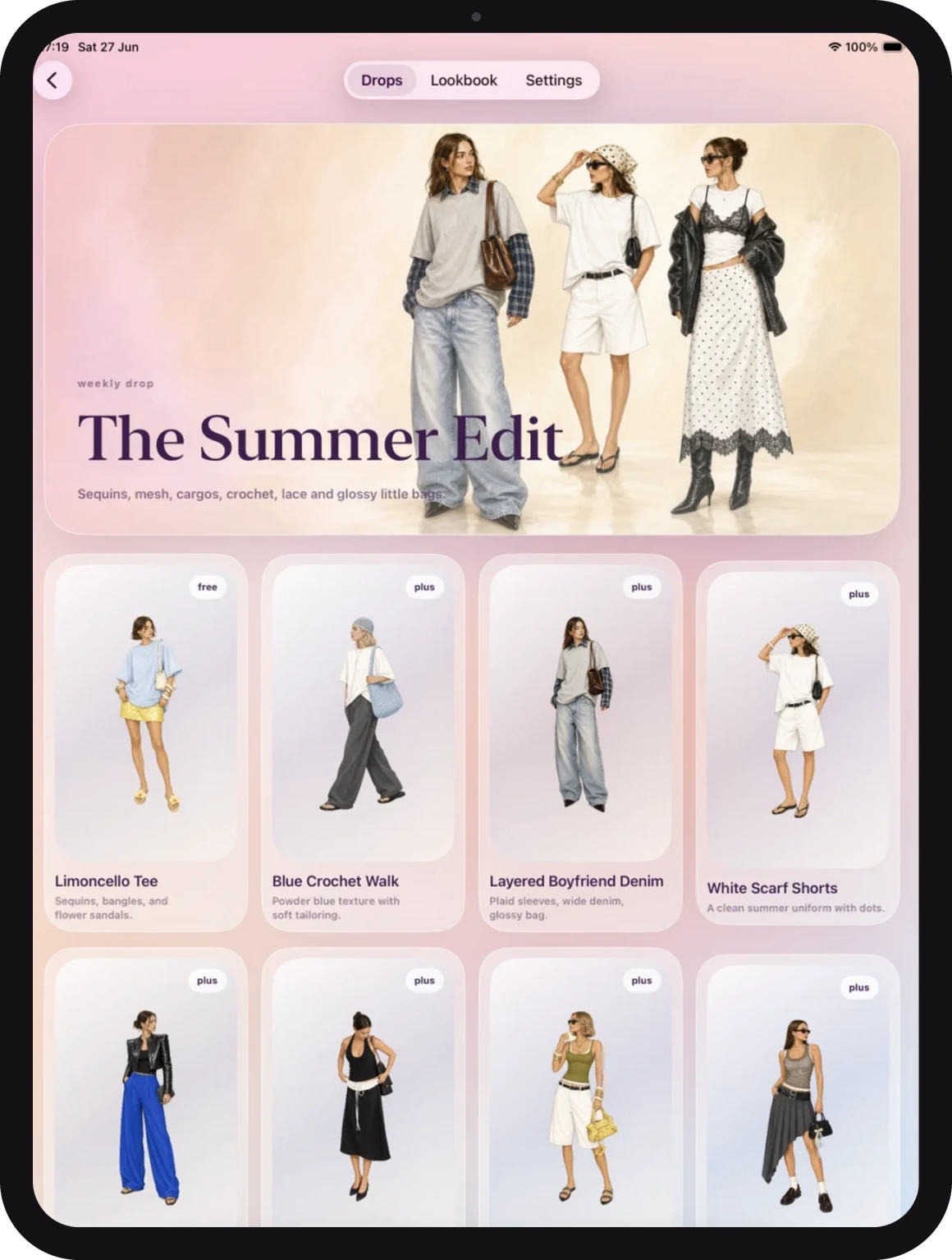 Color the Look home screen showing The Summer Edit weekly drop with look cards